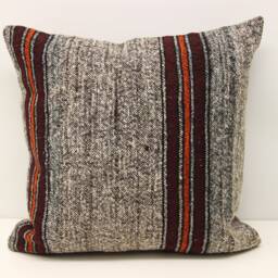 Handmade Turkish Kilim Pillow Cover, Wool & Cotton, 20x20 - thumbnail 2
