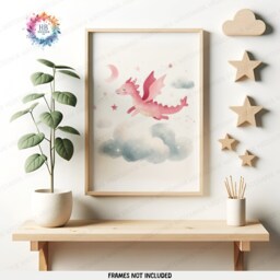 Pink Dragon Nursery Prints - Set Of 3 Wall Art - Boys & Girls Bedroom Artwork Playroom Posters Kids Dragons Decor - thumbnail 3