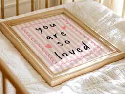 You Are So Loved Pink Heart Childrens Nursery Quote Wall Print, Toddler Bedroom, Playroom Prints For Kids - thumbnail 1