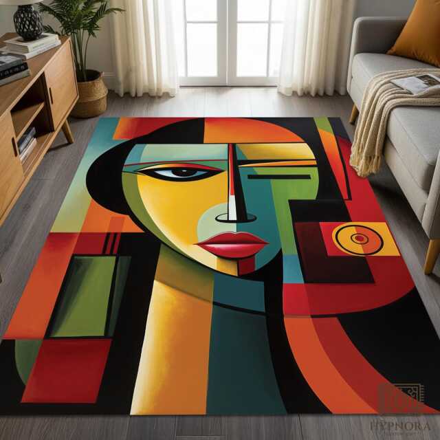 Picasso Inspired Cubist Portrait Rug, Abstract Modern Face Area Carpet - image 1