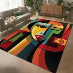 Picasso Inspired Cubist Portrait Rug, Abstract Modern Face Area Carpet - thumbnail 2