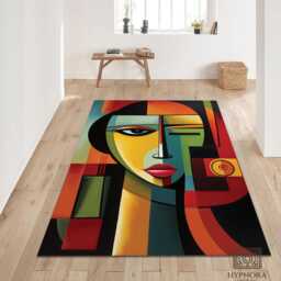 Picasso Inspired Cubist Portrait Rug, Abstract Modern Face Area Carpet - thumbnail 3