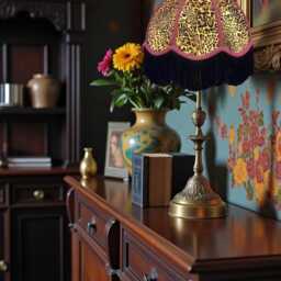 Traditional Handmade Leopard Animal Print Fabric Dome Lampshade With Fuchsia Braid & Black Fringe, Made in The UK - thumbnail 3