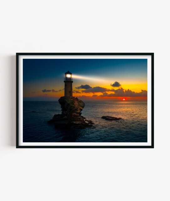 Lighthouse Print, Greece Coastal Wall Art, Ocean Sunset Picture - image 1