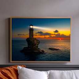 Lighthouse Print, Greece Coastal Wall Art, Ocean Sunset Picture - thumbnail 3
