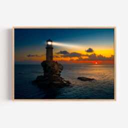 Lighthouse Print, Greece Coastal Wall Art, Ocean Sunset Picture - thumbnail 2
