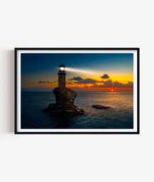 Lighthouse Print, Greece Coastal Wall Art, Ocean Sunset Picture - thumbnail 1