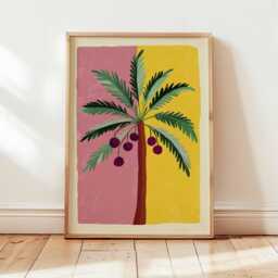 Palm Tree Wall Art, Tropical Boho Poster in Pink & Yellow, Modern Abstract Botanical Print, Summer Home Decor For Living Room Or Hallway - thumbnail 3