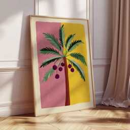 Palm Tree Wall Art, Tropical Boho Poster in Pink & Yellow, Modern Abstract Botanical Print, Summer Home Decor For Living Room Or Hallway - thumbnail 2