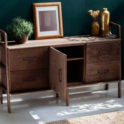 Tv Console With Record Storage , Handmade Wooden Tv Console, Player Sideboard, Stand, Living Room Media Center - thumbnail 2