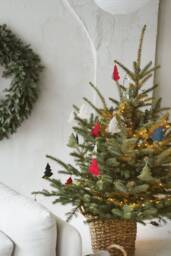 Natural Linen Christmas Tree Hanging Decoration - 3Pcs, Indoor Festive Holiday Ornament With Angel, Minimalist Winter Baubles, Fabric Balls