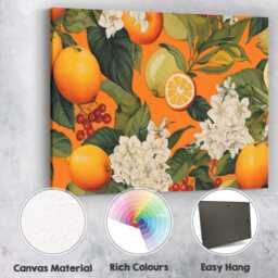 Vintage Citrus Blossom Botanical Fruit Pattern Canvas Wall Art Print Decor Picture Ready To Hang - thumbnail 2
