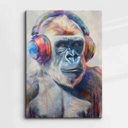 Gorilla With Headphones Painting Splatter Wall Art, Framed Canvas Poster Print, Home Kitchen Office Room Decor, Gifts - thumbnail 3