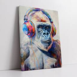 Gorilla With Headphones Painting Splatter Wall Art, Framed Canvas Poster Print, Home Kitchen Office Room Decor, Gifts - thumbnail 2