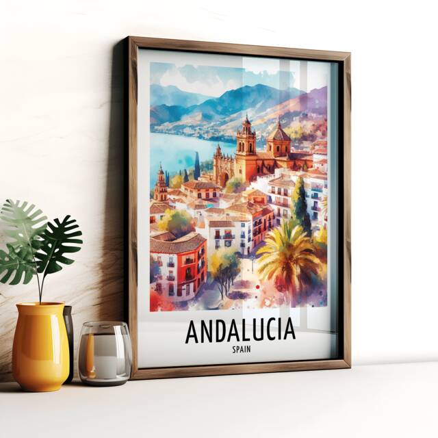 Andalucia Travel Print - Watercolour Poster Design - Wall Artwork Spain Gifts Home Decor Art Gift Europe Painting Picture - image 1