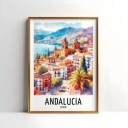 Andalucia Travel Print - Watercolour Poster Design - Wall Artwork Spain Gifts Home Decor Art Gift Europe Painting Picture - thumbnail 3