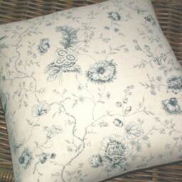 Kate Forman Antoinette Cushion Cover, UK Designer Indigo Floral Linen - Vintage Style Blue Toile Cottage Chic - thumbnail 3