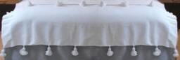 Moroccan White Pompom Throw Blanket With Tassel - Duvet Cover Made From Hand Woven Cotton Sofa Couch Bed End - thumbnail 3