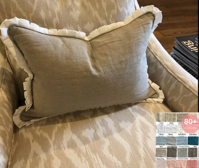 Linen Pillow Sham With Box Pleats & Piping, 80+ Choices, All Sizes, Square, Lumbar - image 1
