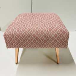 Linen Upholstered Footstool - Rose Gold Legs, Vintage Modern Ottoman - thumbnail 2