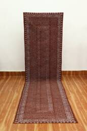 Handmade Cotton Runner Rug Brown & White Block Print Kilim - thumbnail 1