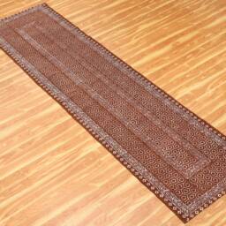 Handmade Cotton Runner Rug Brown & White Block Print Kilim - thumbnail 2