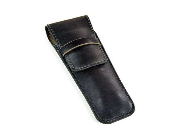 Black Leather Pen Holder, Double Case, Chromexcel Holder - image 1