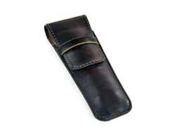 Black Leather Pen Holder, Double Case, Chromexcel Holder - thumbnail 1