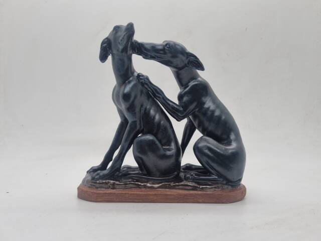 Black With Blue Townley Greyhound Statuette, Whippet Hound Dog Statue, Pair Of Dogs, Animal Figurine. Lover Gift Idea, Cute Puppy Ornament - image 1
