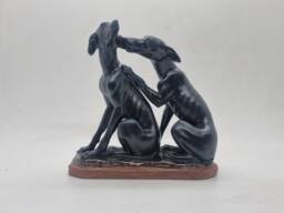 Black With Blue Townley Greyhound Statuette, Whippet Hound Dog Statue, Pair Of Dogs, Animal Figurine. Lover Gift Idea, Cute Puppy Ornament - thumbnail 1