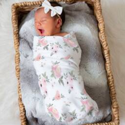 Pink Floral Baby Nursery Set Organic Cotton Swaddle, Minky Blanket - thumbnail 3