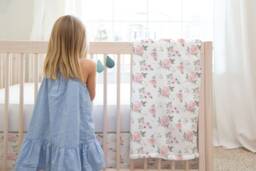 Pink Floral Baby Nursery Set Organic Cotton Swaddle, Minky Blanket - thumbnail 1