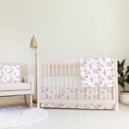 Pink Floral Baby Nursery Set Organic Cotton Swaddle, Minky Blanket - thumbnail 2