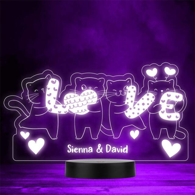 Cute Cats Love Letters Valentine's Day Personalised Gift Colour Night Light - image 1