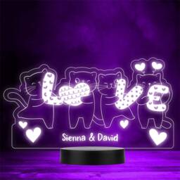 Cute Cats Love Letters Valentine's Day Personalised Gift Colour Night Light - thumbnail 1