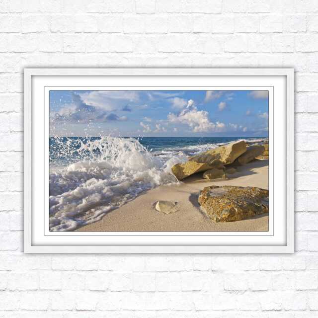 Waves On A Caribbean Beach. Framed Picture Print With Choice Of Frame Colours. Beach Seascape - image 1
