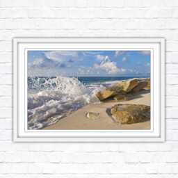 Waves On A Caribbean Beach. Framed Picture Print With Choice Of Frame Colours. Beach Seascape - thumbnail 1