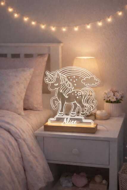 Personalised Unicorn Rainbow Night Light For Girls - Custom Name Led Lamp Kids Bedroom Decor - image 1