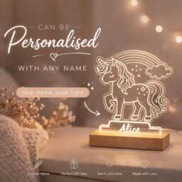 Personalised Unicorn Rainbow Night Light For Girls - Custom Name Led Lamp Kids Bedroom Decor - thumbnail 2