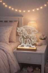 Personalised Unicorn Rainbow Night Light For Girls - Custom Name Led Lamp Kids Bedroom Decor - thumbnail 1
