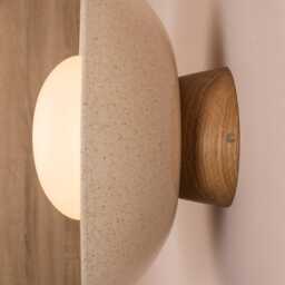 Speckled Cream Gloss Dawn Wall Light Sconce in Ceramic & Oak - thumbnail 3