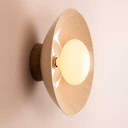 Speckled Cream Gloss Dawn Wall Light Sconce in Ceramic & Oak