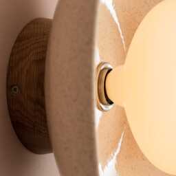 Speckled Cream Gloss Dawn Wall Light Sconce in Ceramic & Oak - thumbnail 2
