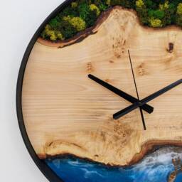 Wooden Wall Clock With Moss, Green Moss Scandinavian Home Decor, Resin Wood Art - thumbnail 2