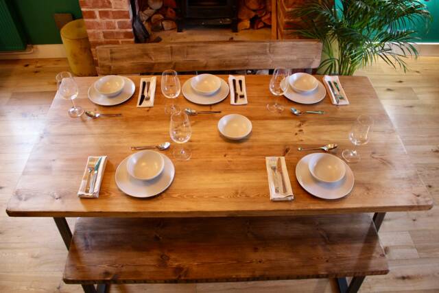 Handmade Rustic Dining Table Set Industrial Style Bench Seating - image 1