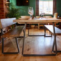 Handmade Rustic Dining Table Set Industrial Style Bench Seating - thumbnail 2