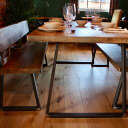Handmade Rustic Dining Table Set Industrial Style Bench Seating - thumbnail 3