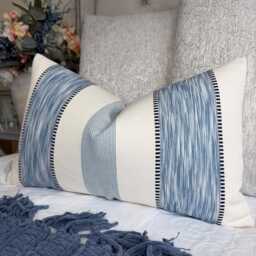 Denver Stripe Cushion Cover Lake Blue John Lewis Fabric Textured Cotton Blend Handmade in UK Modern Striped Case - thumbnail 4