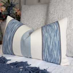 Denver Stripe Cushion Cover Lake Blue John Lewis Fabric Textured Cotton Blend Handmade in UK Modern Striped Case - thumbnail 1