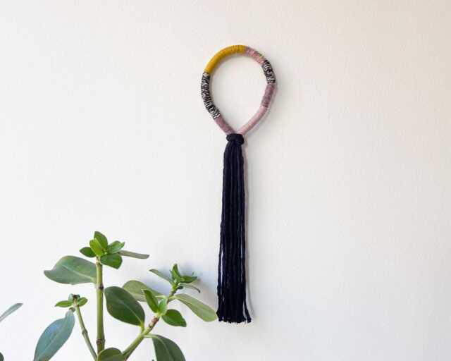 Black Knotted Rope Wall Decor, Modern Wrapped Knot Loop Art, Dark For Boho Decor - image 1
